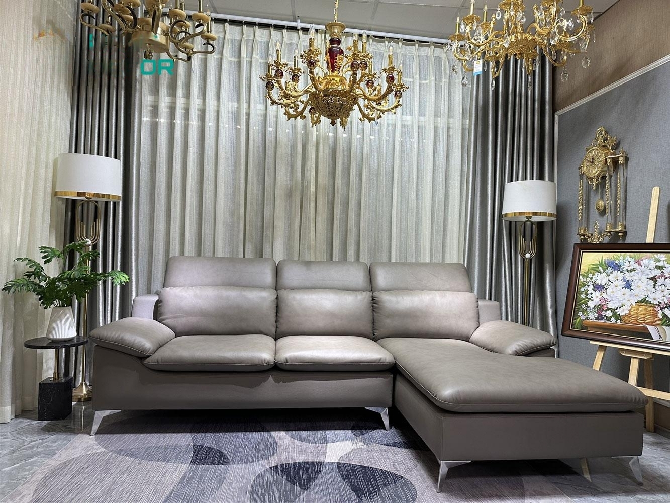 Sofa góc L da bò Italy Juno sofa màu nâu – SFLCT08 2m6  hàng cao cấp chuẩn da bò nhập khẩu Ý