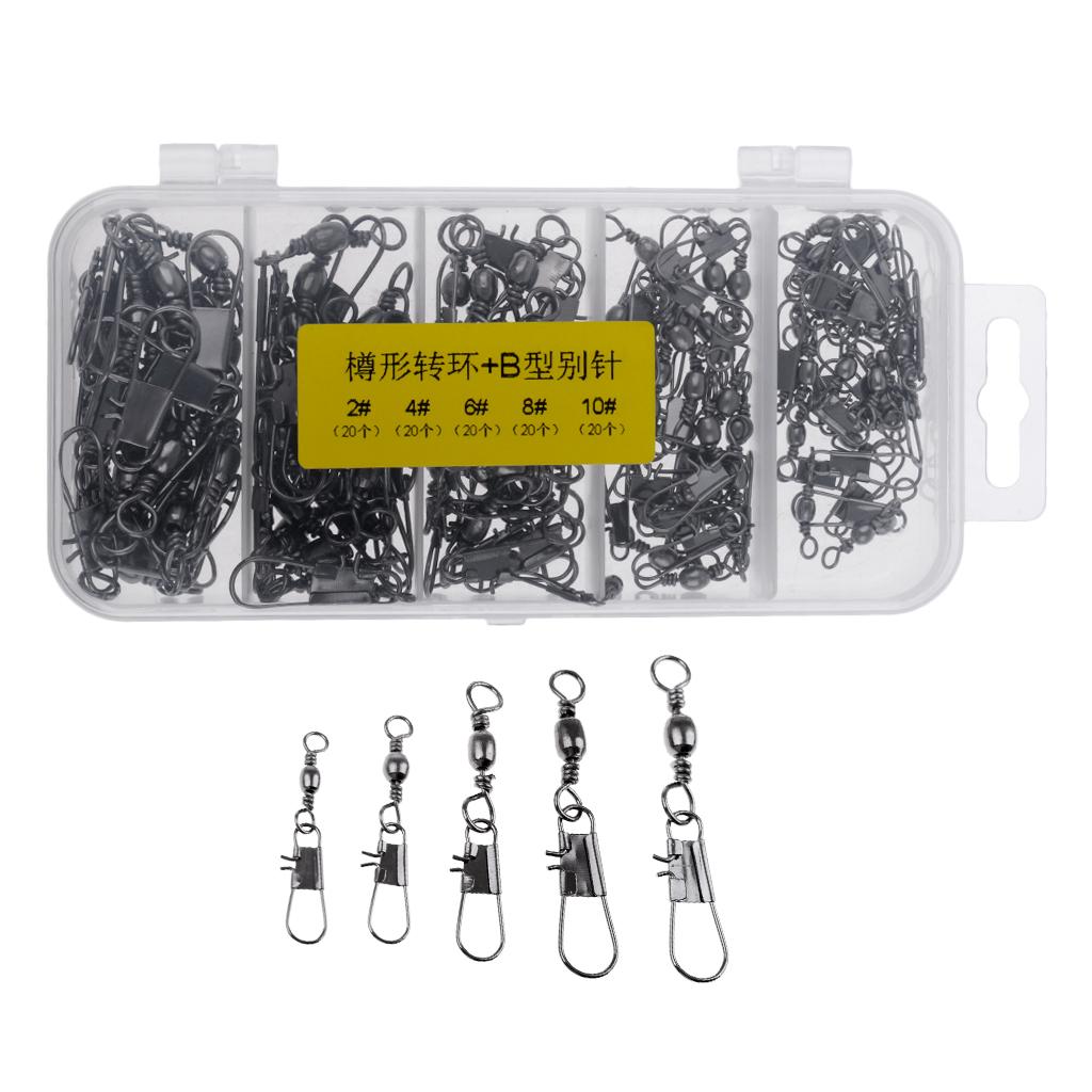 100Pcs 2#-10# Rolling Barrel Fishing Swivels with Interlock Snap Connectors