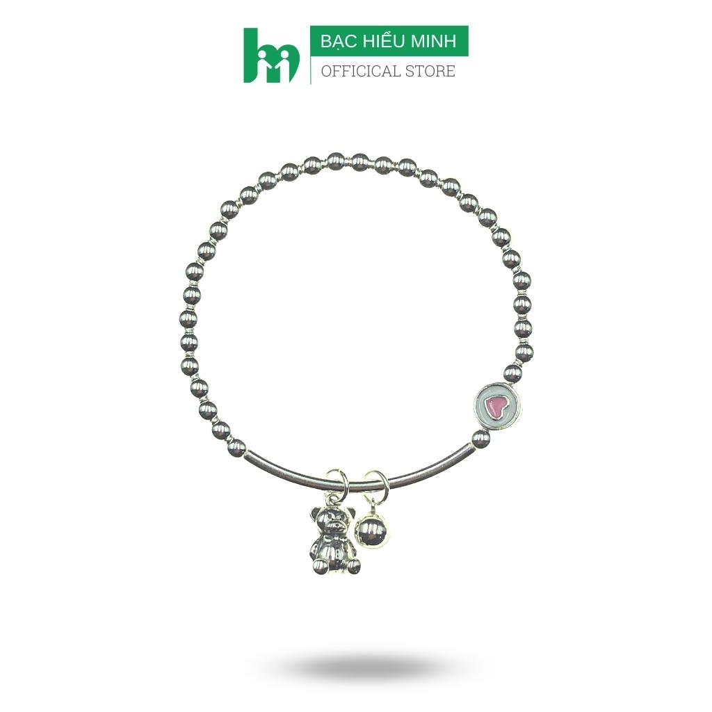 Lắc Tay Vòng Tay Nữ Bạc 925 Bi Trơn Mix Với Gấu Dễ Thương Bạc Hiểu Minh LTU574