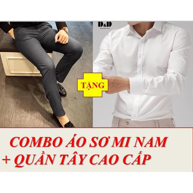 COMBO ÁO SƠ MI TRẮNG TRƠN + QUẦN TÂY XÁM NAM THỜI TRANG CAO CẤP COMBO1111
