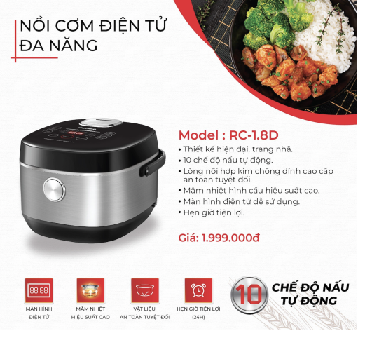 Nồi cơm điện tử RC-1.8D- hàng chính hãng