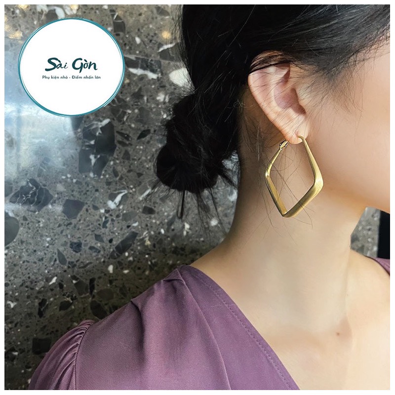 Bông tai hình vuông mạ vàng cao cấp phong cách cổ điển SAIGON ACCSSORY