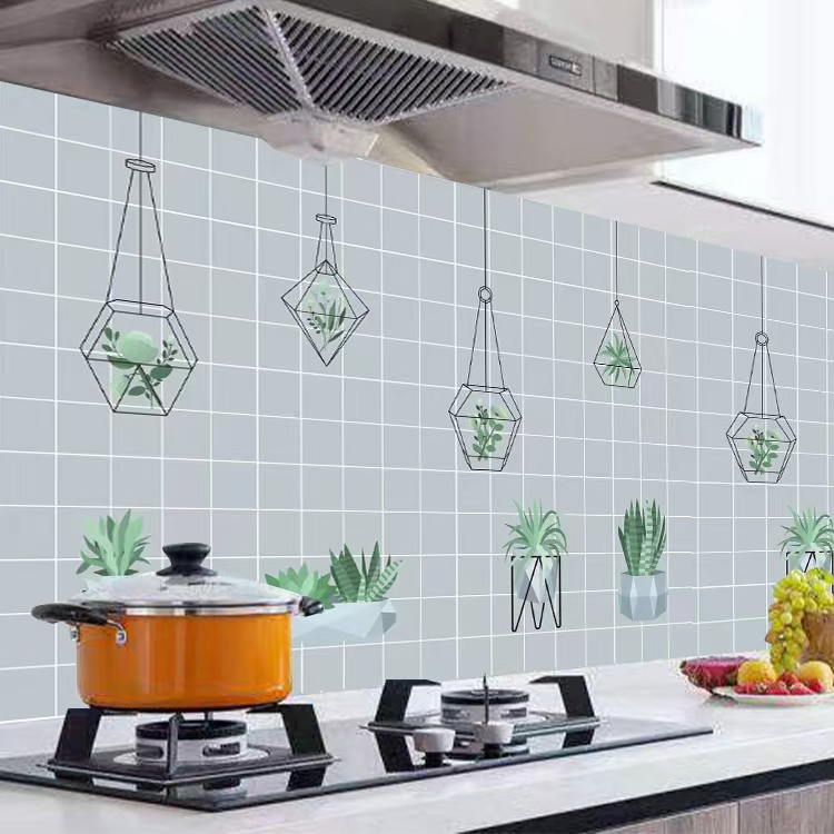 Cuộn 3 MÉT Decal giấy dán bếp tráng nhôm cách nhiệt khổ 60cm MẪU Ô VUÔNG CÂY TREO XÁM