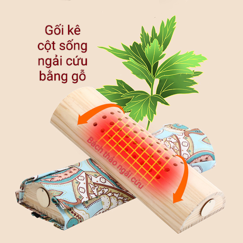Gối ngải cứu bằng gỗ. Chườm cứu ngải và tác động kéo dãn cột sống cổ , lưng giảm đau cổ vai gáy, thắt lưng