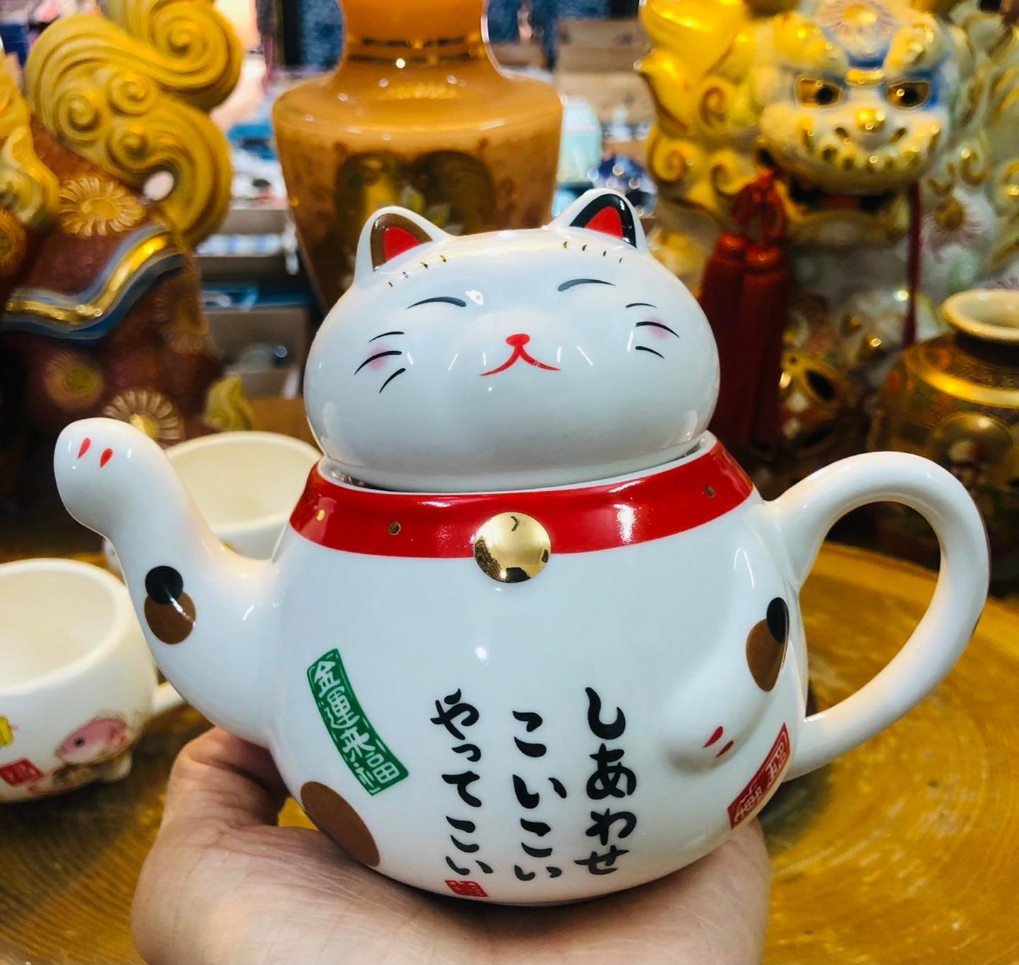Bộ trà gốm đối ẩm mèo