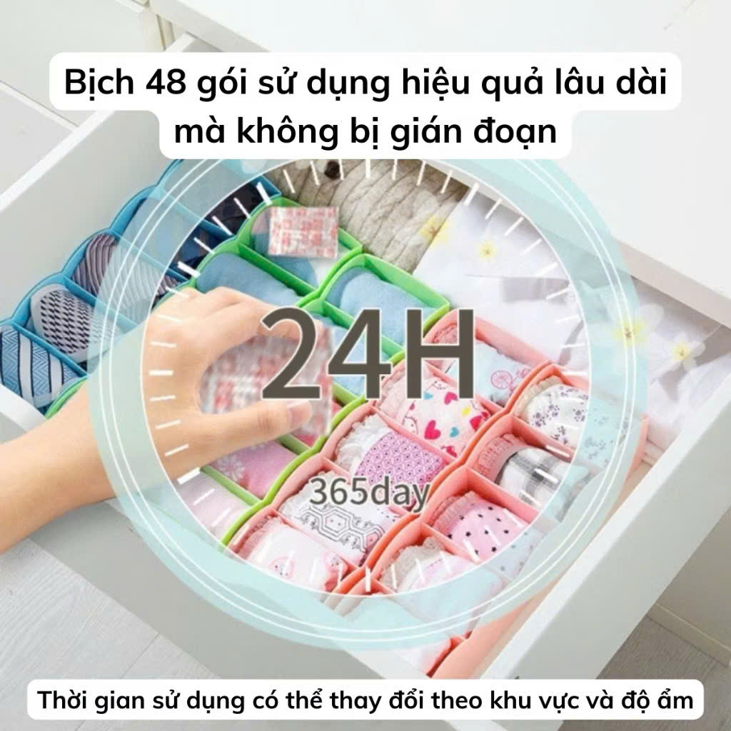 Set 3 Gói 3 Màu Thơm Hút Ẩm Long Não, Chống Ẩm Mốc, Đuổi Côn Trùng Tủ Quần Áo, Tủ Giày (Bịch 48 Túi) - HÀNG CHÍNH HÃNG MINIIN