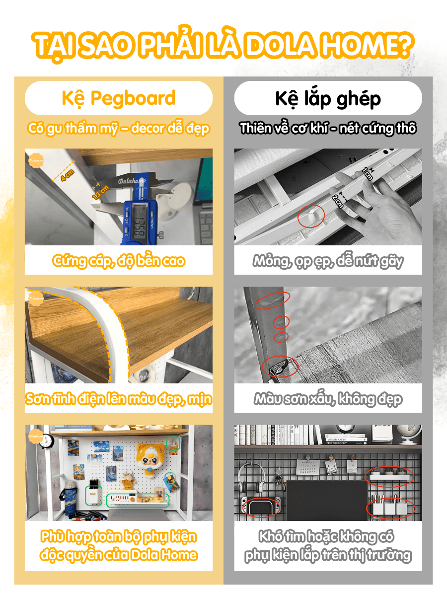 Kệ Pegboard đa năng Dola Home kệ sách để bàn decor học tập làm việc cho mẹ và bé hiện đại