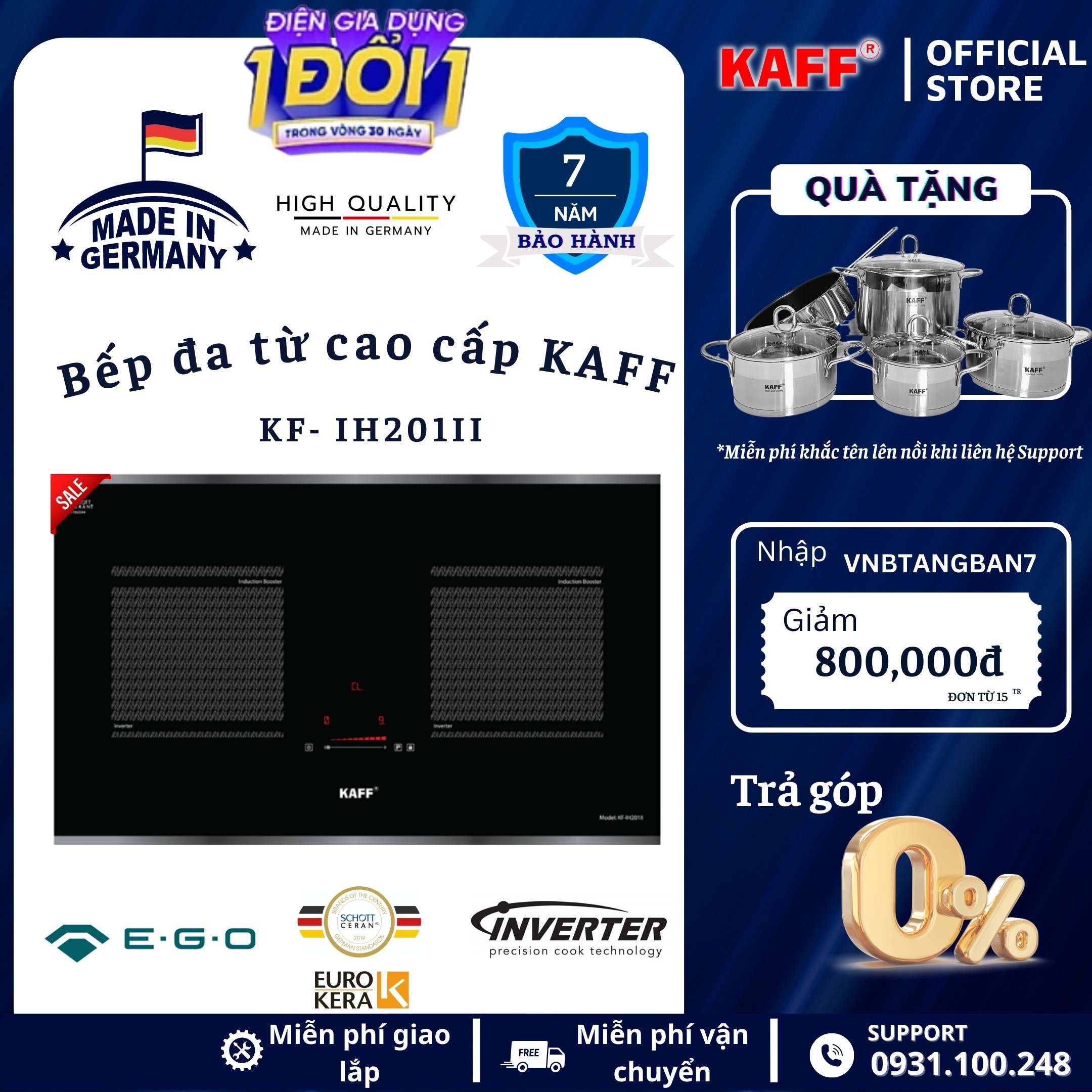 Bếp âm từ đôi nhập khẩu Germany KAFF KF-IH201II - Hàng Chính Hãng