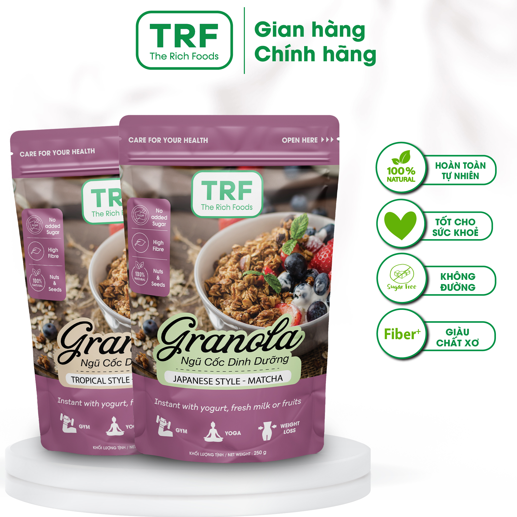 Combo 2 gói Ngũ cốc Granola Giảm Cân Healthy Ăn kiêng The Rich Foods 250g