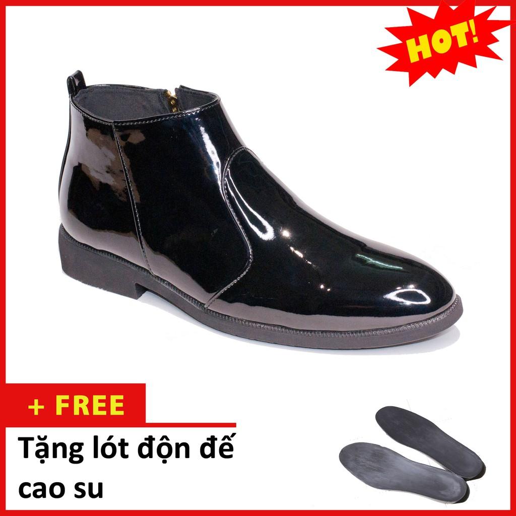 Giày Chelsea Boot Nam Cổ Khóa Da Bóng Màu Đen Đế Có Khâu Chắc Chắn - CB521-bongkhoa BONGDEN