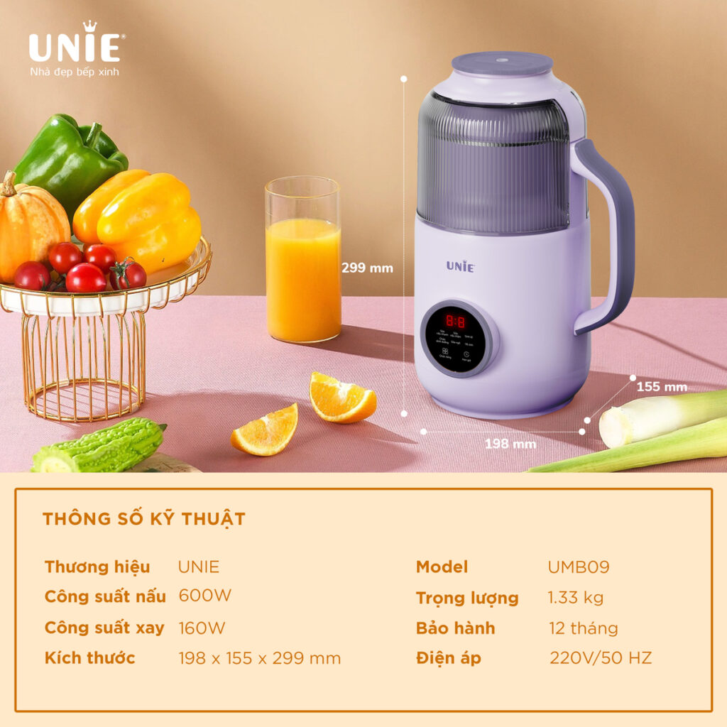 Máy Làm Sữa Hạt Đa Năng Unie UMB09 Nâng Cấp Toàn Diện UMB08, 6 chức năng, Hàng chính hãng (Kèm Quà Tặng)