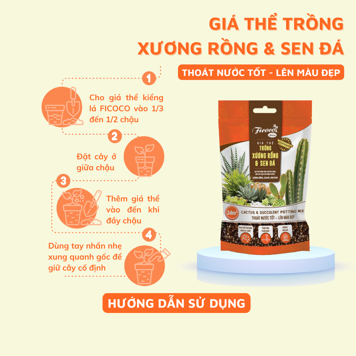 Giá Thể Trồng Xương Rồng, Sen Đá Cao Cấp Ficoco
