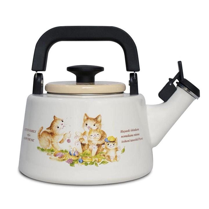 Ấm Đun Bếp Từ Tráng Men Cao Cấp Nhật Bản Fujihoro - Hoa Văn Con mèo KIT-2.2K - nhập khẩu THÁI LAN