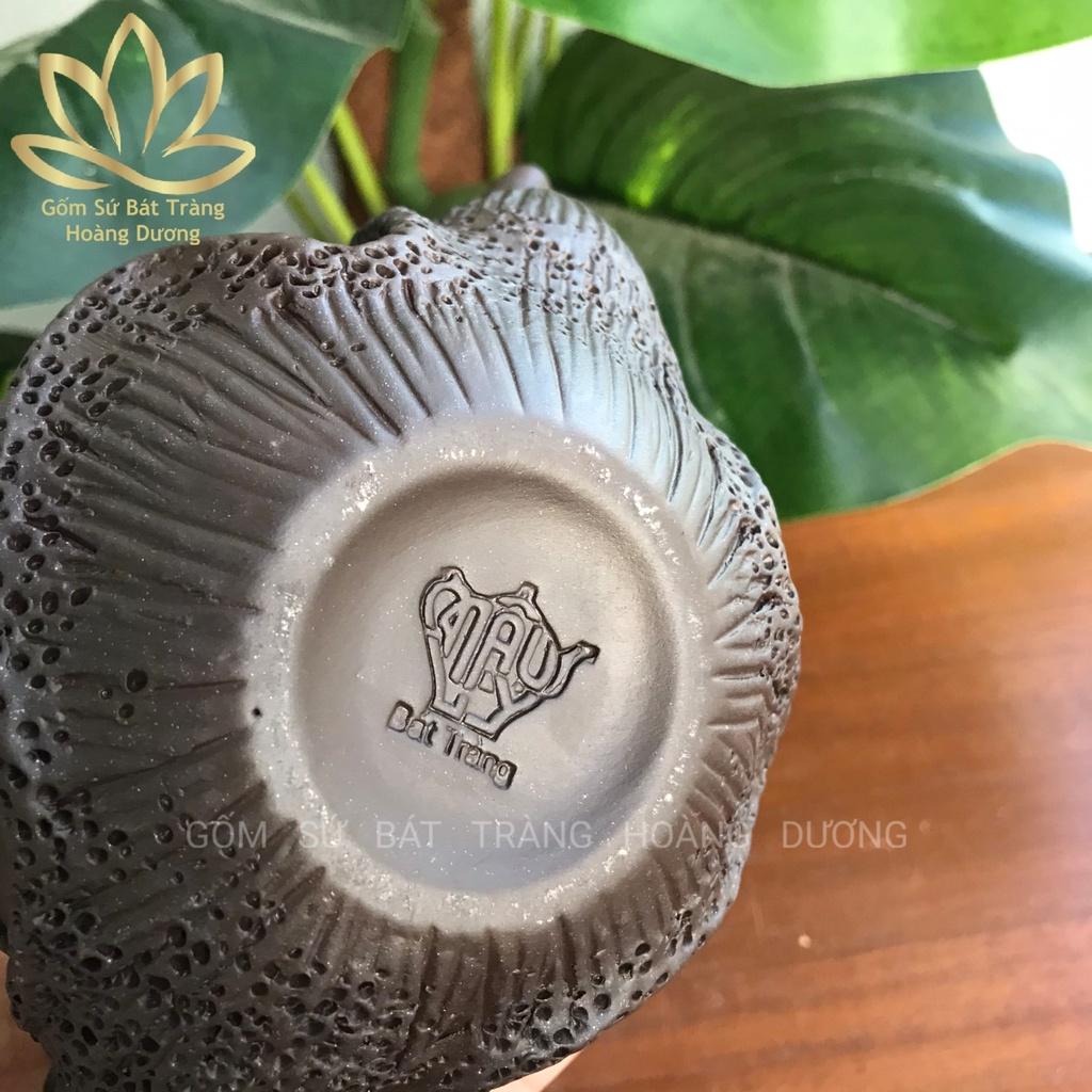 Bộ ấm chén Tử sa Bát Tràng Hoa Phù Dung đen 400ml