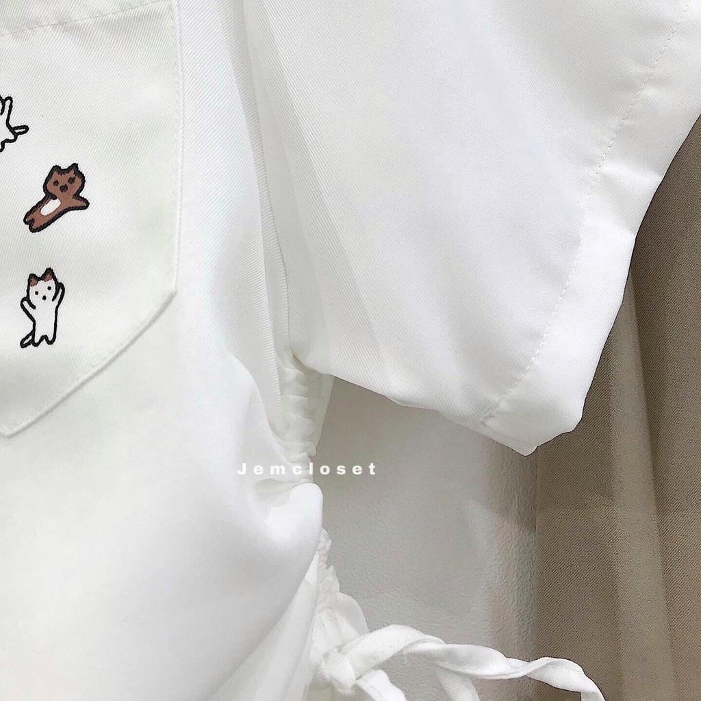 Áo Sơ Mi Croptop Nữ Dây Rút Áo Croptop Nữ Form Rộng Phong Cách Ulzzang Dễ Thương KOS Có 2 Màu Trắng Đen 10045