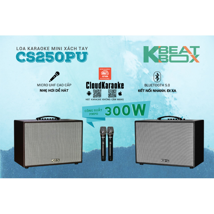 Loa kéo xách tay ACNOS KBEATBOX CS250PU - Bass 2.5 tấc, công suất 300W - Dàn karaoke di động tiện lợi - Hát karaoke không cần mạng - Kết nối bluetooth 5.0, USB - Thiết kế sang trọng, tiện lợi - Kèm 2 micro không dây UHF cao cấp - Hàng chính hãng