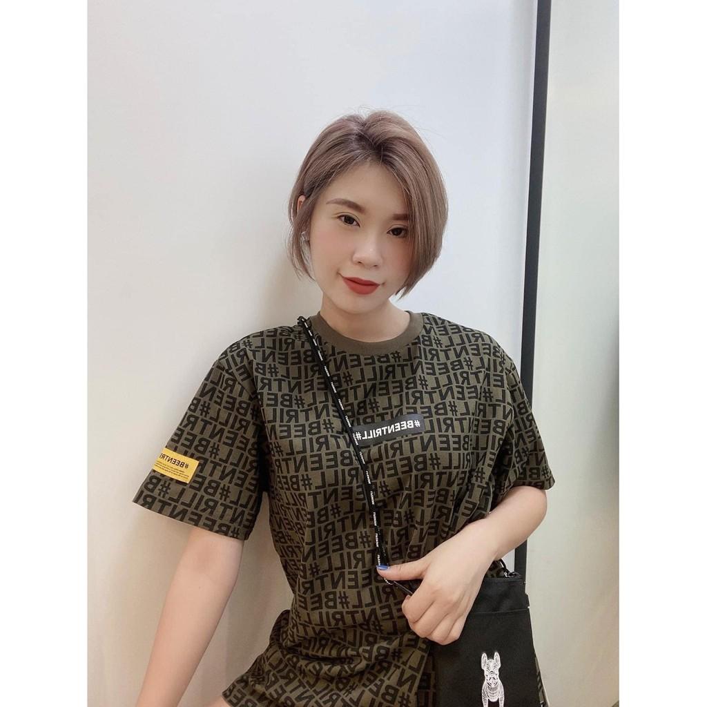 Áo thun tay lỡ phông Unisex nam nữ cotton beentrill monogram -B01 - Rêu