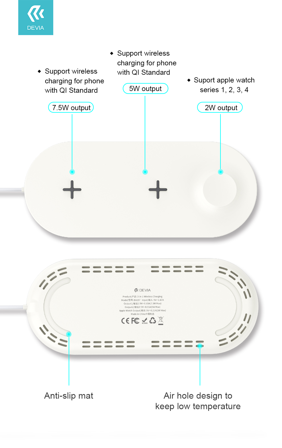 Đế sạc không dây Devia 3 thiết bị Apple - hàng chính hãng