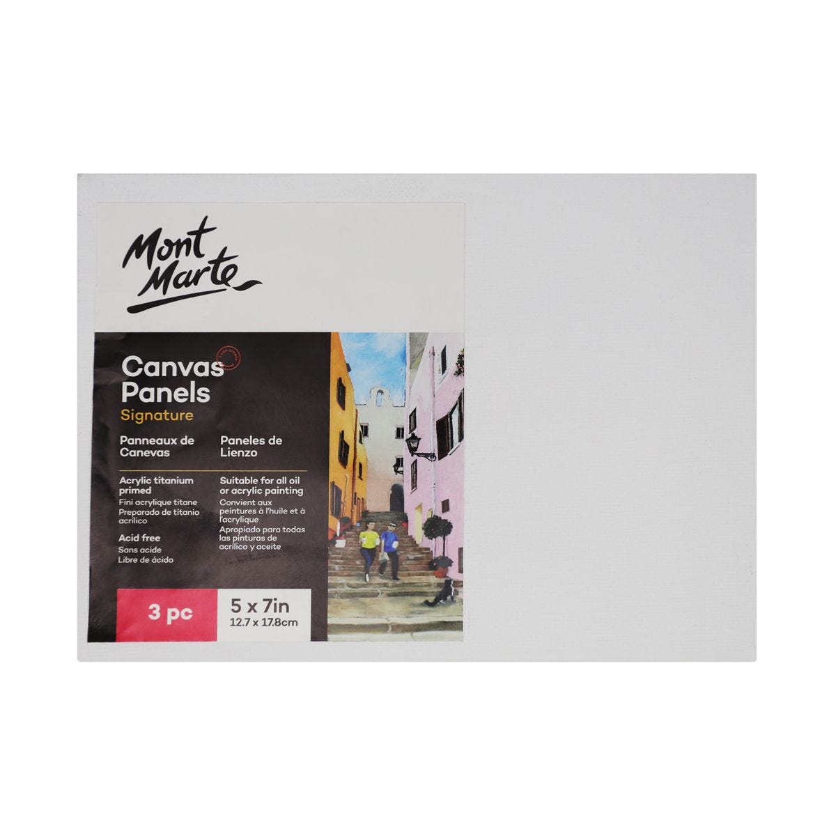 Bộ 3 Tấm Canvas Panel (Toan) hiệu Mont Marte Dùng Để Vẽ Màu Acrylic 12.7x17.8cm - Canvas Panels Signature 3pc 12.7 x 17.8cm (5 x 7in)