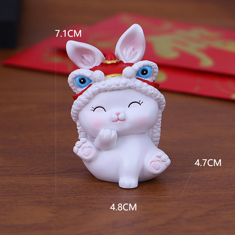 Bộ 04 tượng Thỏ trắng đội nón Lân may mắn - tài lộc