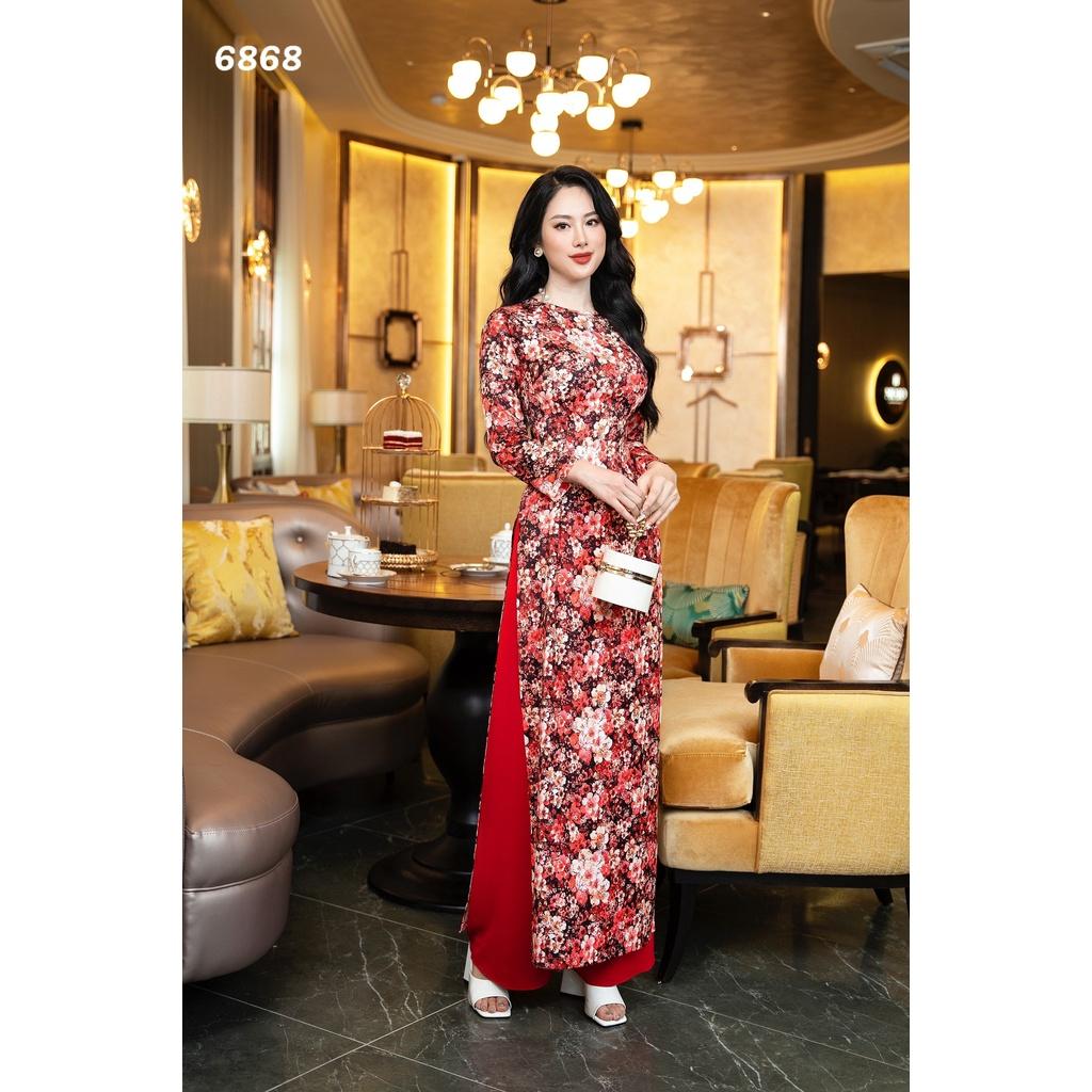 EMY EM6868 Áo Dài Đỏ Lụa Ngọc Bích