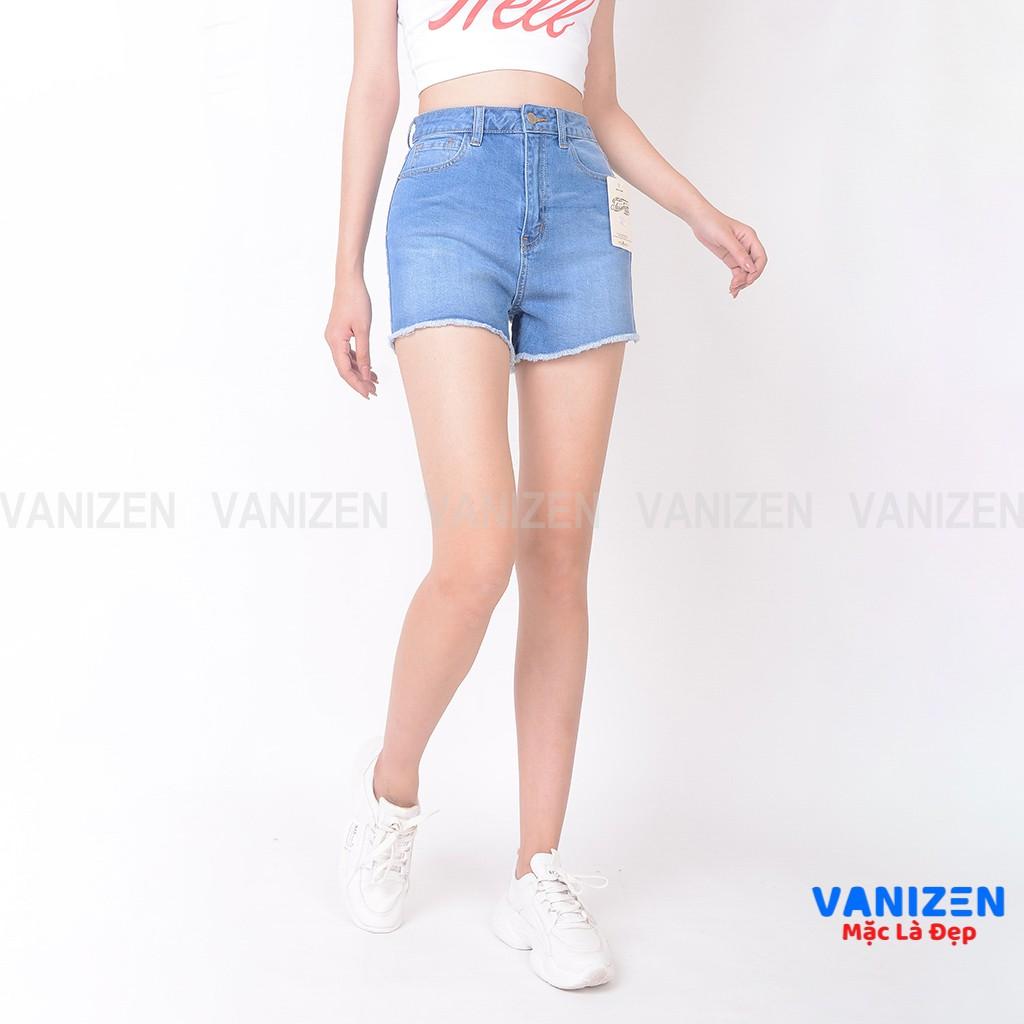 Quần short jean nữ ngắn đẹp lưng cao cạp cao tua rua gấu trơn hàng cao cấp mã 430 VANIZEN