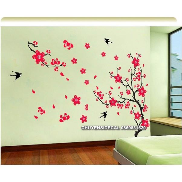 Decal dán Tết - Cành Đào Đỏ chào Xuân