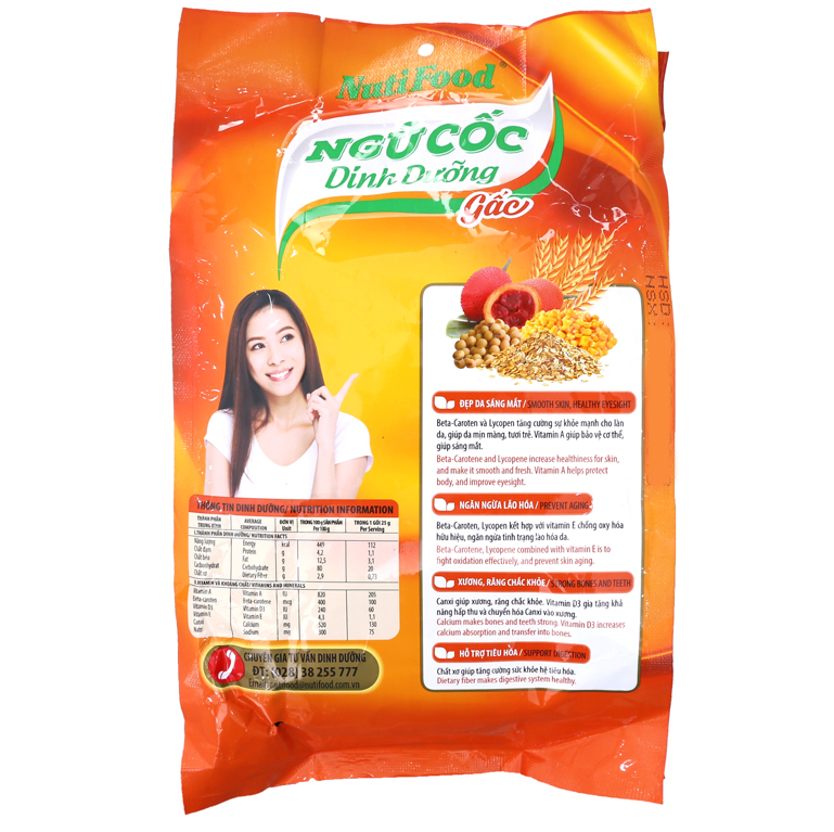 Combo 2 túi Bột ngũ cốc dinh dưỡng Nutifood gấc 500gam - Giúp da tươi trẻ mịn màng, chống lão hóa.