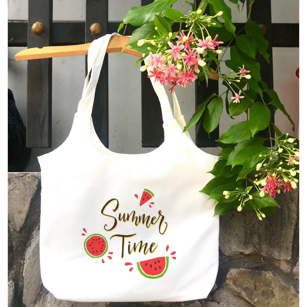 TÚI tote bầu vải canvas đeo vai hello summer_Khoá kéo