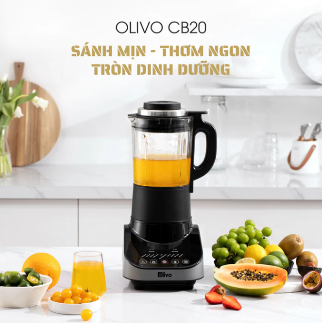 Máy Nấu Sữa Hạt, Máy Làm Sữa Hạt OLIVO CB20 Thương Hiệu Mỹ Cao Cấp Gồm 12 Chức Năng Xay Nấu Độ Ồn Thấp Kèm Cối Xay Khô Tự Vệ Sinh Khử Khuẩn Công Suất 1000W - Hàng Chính Hãng