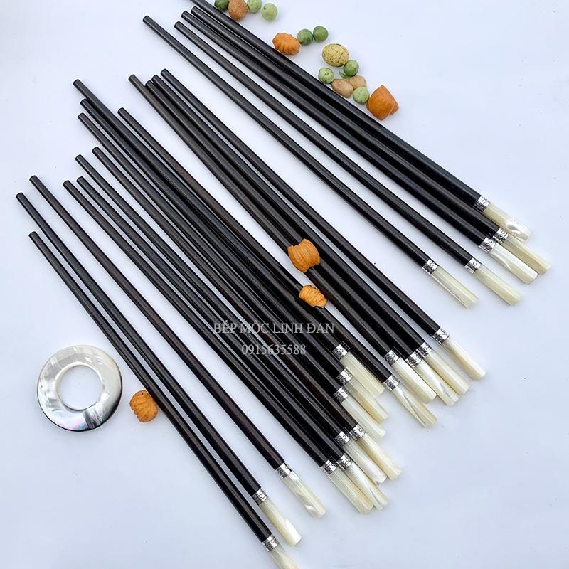 Đũa Cao Cấp Gỗ Trắc Đầu Ốc Biển Đai Bạc HAHANCO Bộ 10 Đôi Tròn