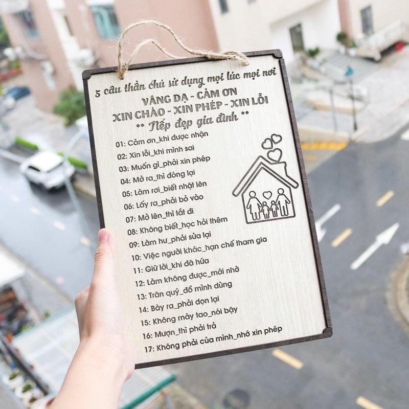 Tranh gỗ bảng gỗ decor size 30cm 5 câu thần chú sử dụng mọi lúc mọi nơi Nếp đẹp gia đình treo phòng khách phòng ngủ