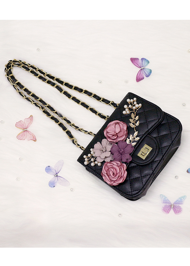 Túi da đính hoa vải BERI