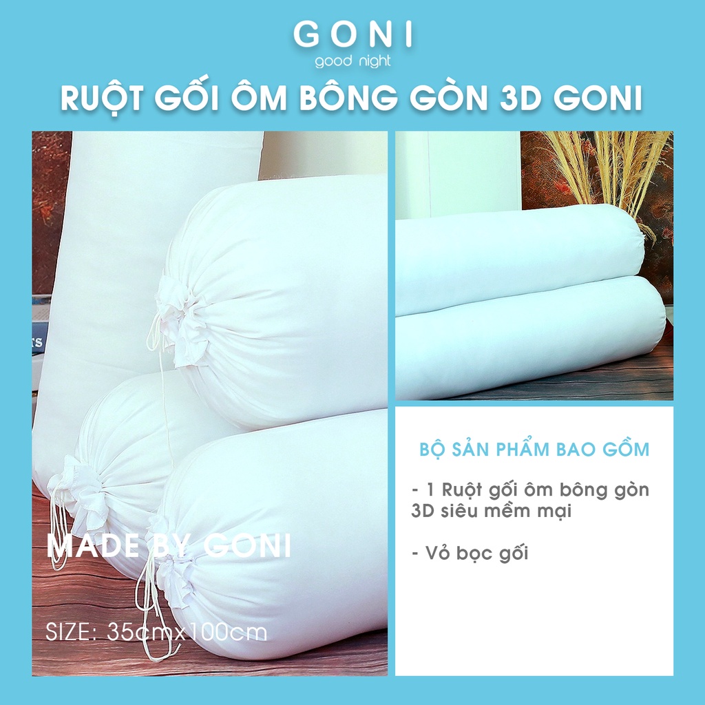 Ruột gối ôm hơi bông gòn GONI trắng tinh khiết hỗ trợ tư thế ngủ thoải mái dễ chịu