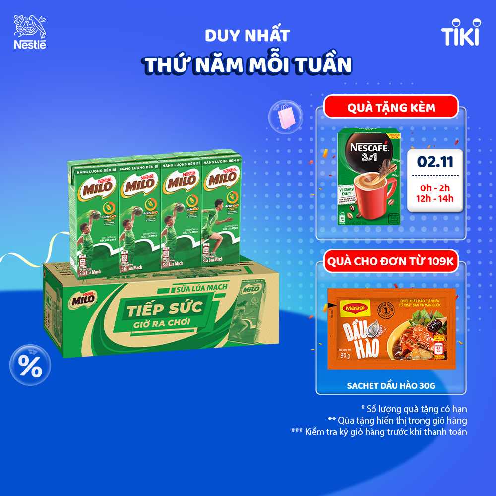 Sữa lúa mạch Nestlé MILO thùng 48 hộp x 180ml