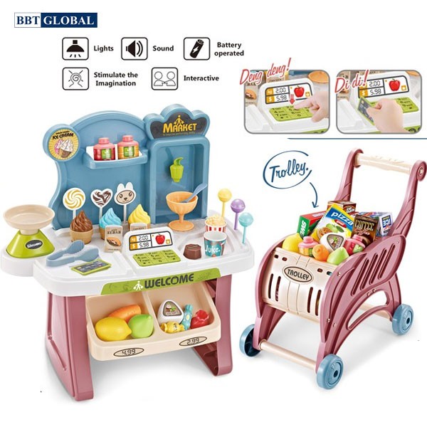 [GIFT] Bộ đồ chơi quầy bán bánh ngọt và xe đẩy siêu thị cho bé