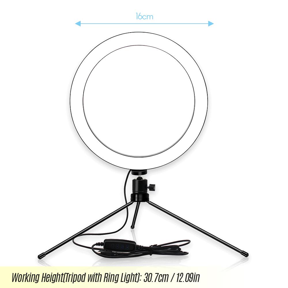 Đèn LED vòng bảng 6 inch 3200-5600K 3 màu 10 mức độ sáng Có thể điều chỉnh với giá ba chân để trang điểm phát trực tiếp