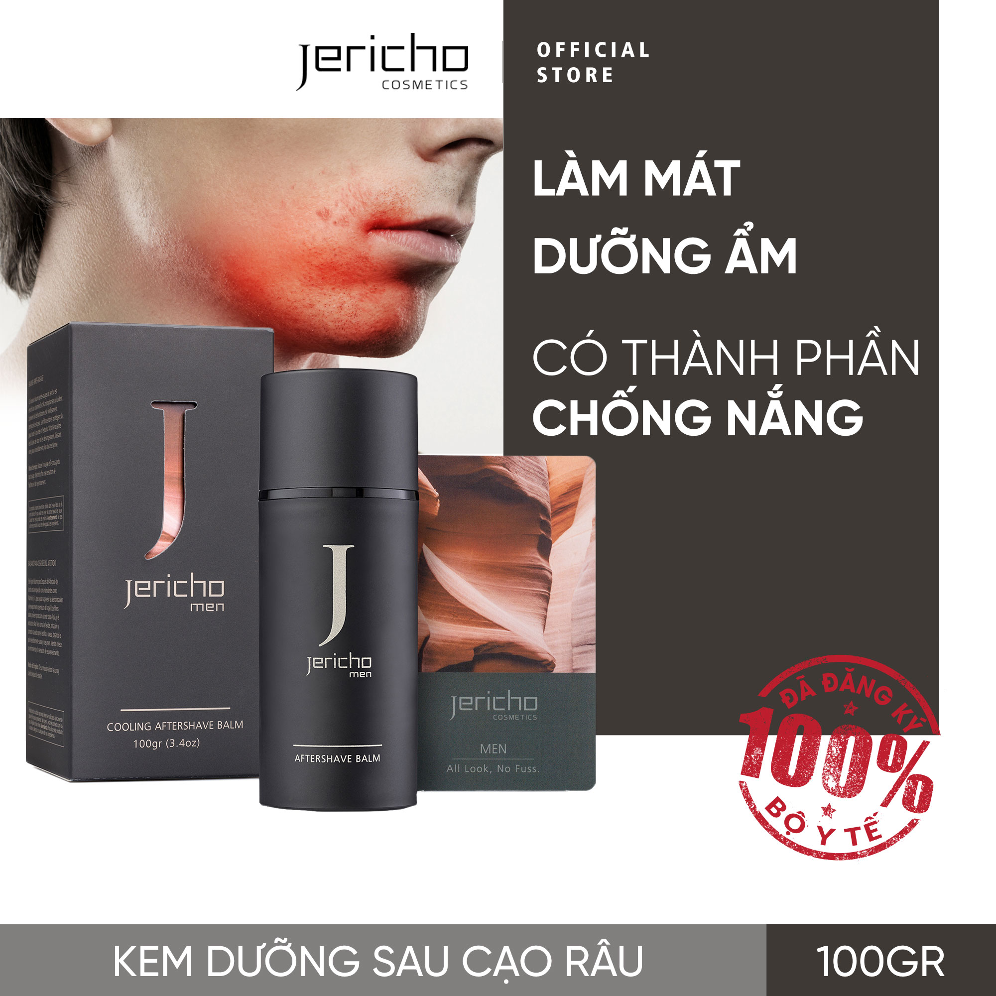 Kem Dưỡng Sau Cạo Râu Jericho Men Cooling Aftershave Balm (100gr) Làm Mát , Dưỡng Ẩm Và Chông Lão Hóa Bằng Vitamin E &amp; A - Có Thành Phần Chống Nắng, Làm Dịu , Làm Mịn Da Sau Khi Cạo Râu.