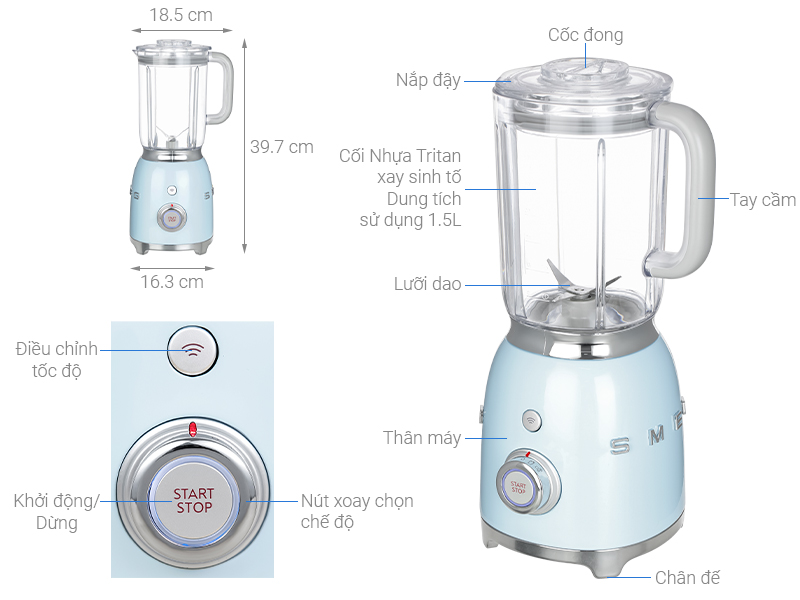 Máy Xay Sinh Tố Smeg BLF01PBEU Pastel Blue