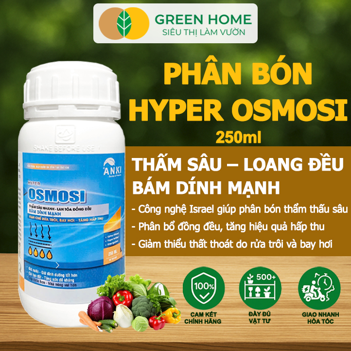 Phân Bón Hữu Cơ Hyper OSMOSI GreenHome, Chai 250ml, Thấm Sâu Nhanh, Tăng Hiệu Quả Hấp Thụ Dinh Dưỡng