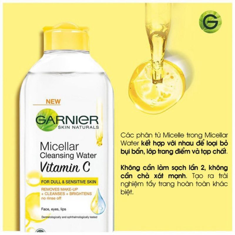 Nước Tẩy Trang Garnier Micellar Water Vitamin C 50ml mini bỏ túi