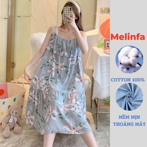 Váy ngủ hai dây vải Cotton lanh lụa tự nhiên mềm mịn mát lạnh, đầm ngủ mặc nhà mùa hè freesize thoáng mát mã VAV0275