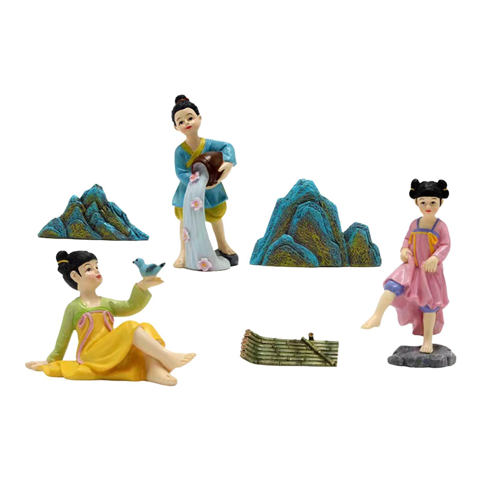 6Pcs Miniature Garden Figurines Resin Statue Desk Outdoor Sculptures Decors Fairy Garden Accessories for Porch Bedroom Office Backyard Home