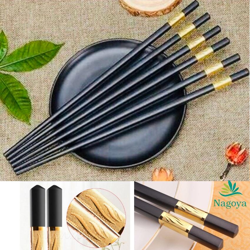 Set 10 Đôi Đũa ăn Mạ Vàng Hàn Quốc, Ăn Cao Cấp, Khảm Vàng, Chịu Nhiệt, Chống Trơn tốt hơn đũa gỗ -Nagoya2019