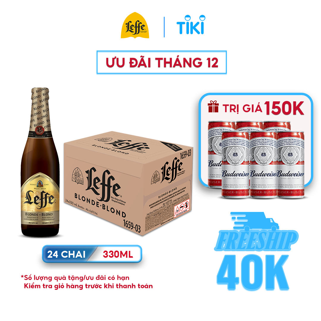 Thùng 24 Chai Bia Leffe Blonde - Bia Thầy Tu Nhập Khẩu Bỉ