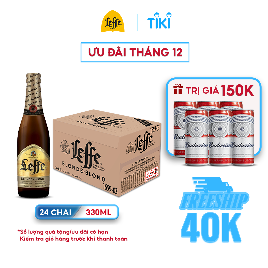 Thùng 24 Chai Bia Leffe Blonde (Leffe Vàng) - Bia Thầy Tu Nhập Khẩu Bỉ (330ml/ chai)