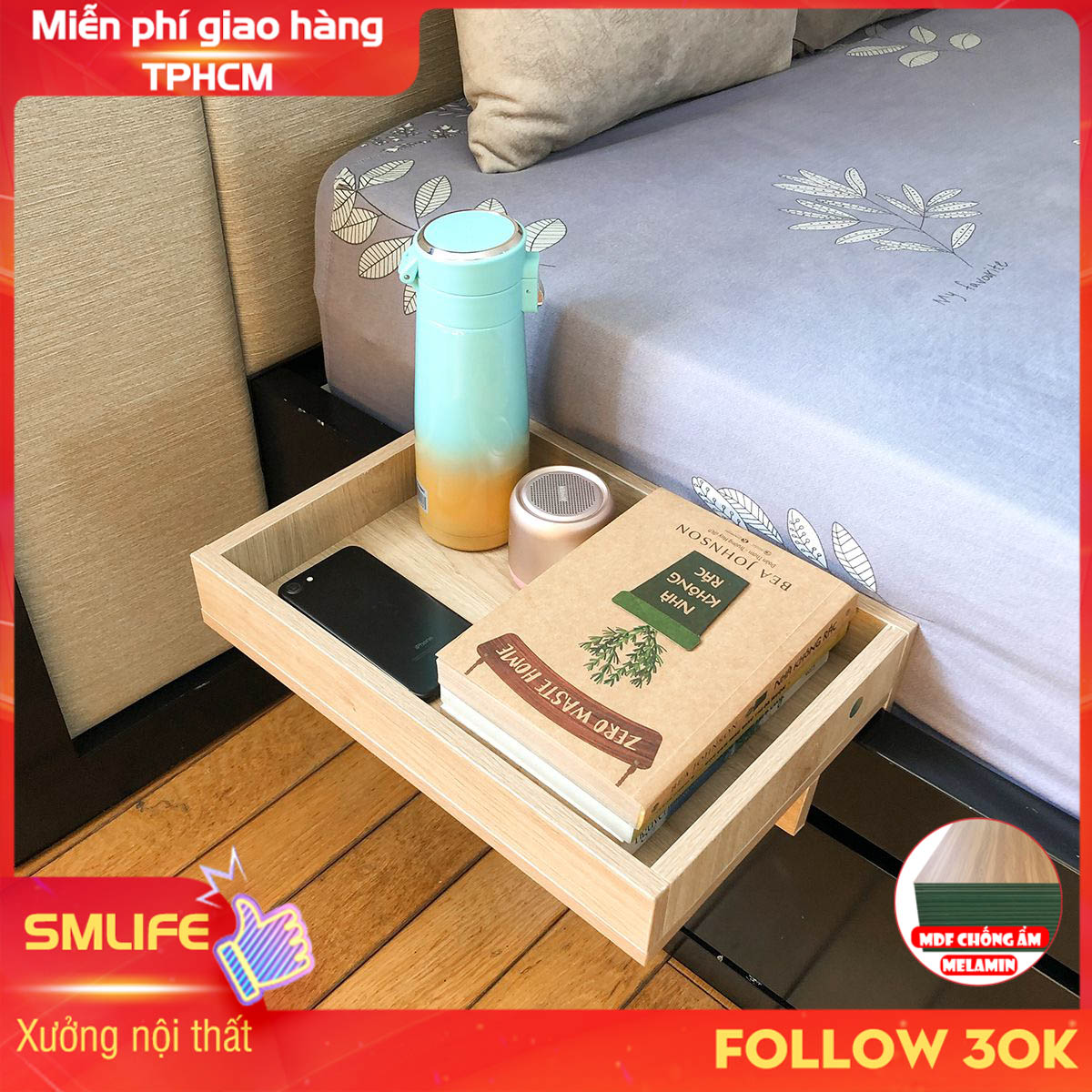 Kệ đầu giường hiện đại SMLIFE KOLA | Gỗ MDF dày 12mm chống ẩm | D35xR25cm