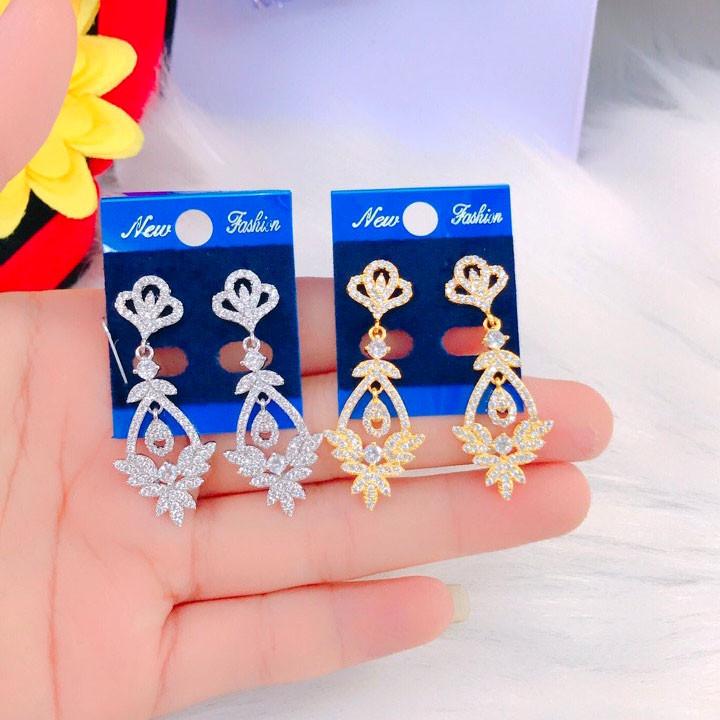 Đôi Bông Tai Mạ Vàng or Bạch Kim Đính Xoàn Mẫu 062.03.01 - Không Đen - Không Dị Ứng
