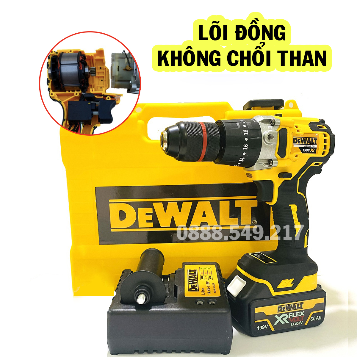 Khoan Pin Dewalt Chuyên Dụng 199V Có Búa, Pin 10 CELL AutoLock 13 Ly Không Chổi Than - Chuyên Khoan, Bắt Vít, Bắn tôn Cực Khỏe