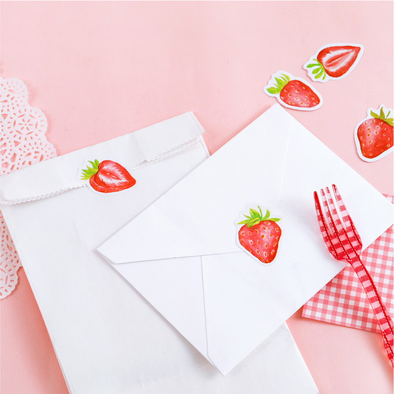 Bộ Sticker hộp 45 miếng dán chủ đề Dâu Tây - Hộp nhãn dán trang trí sổ tay bullet journal - M301